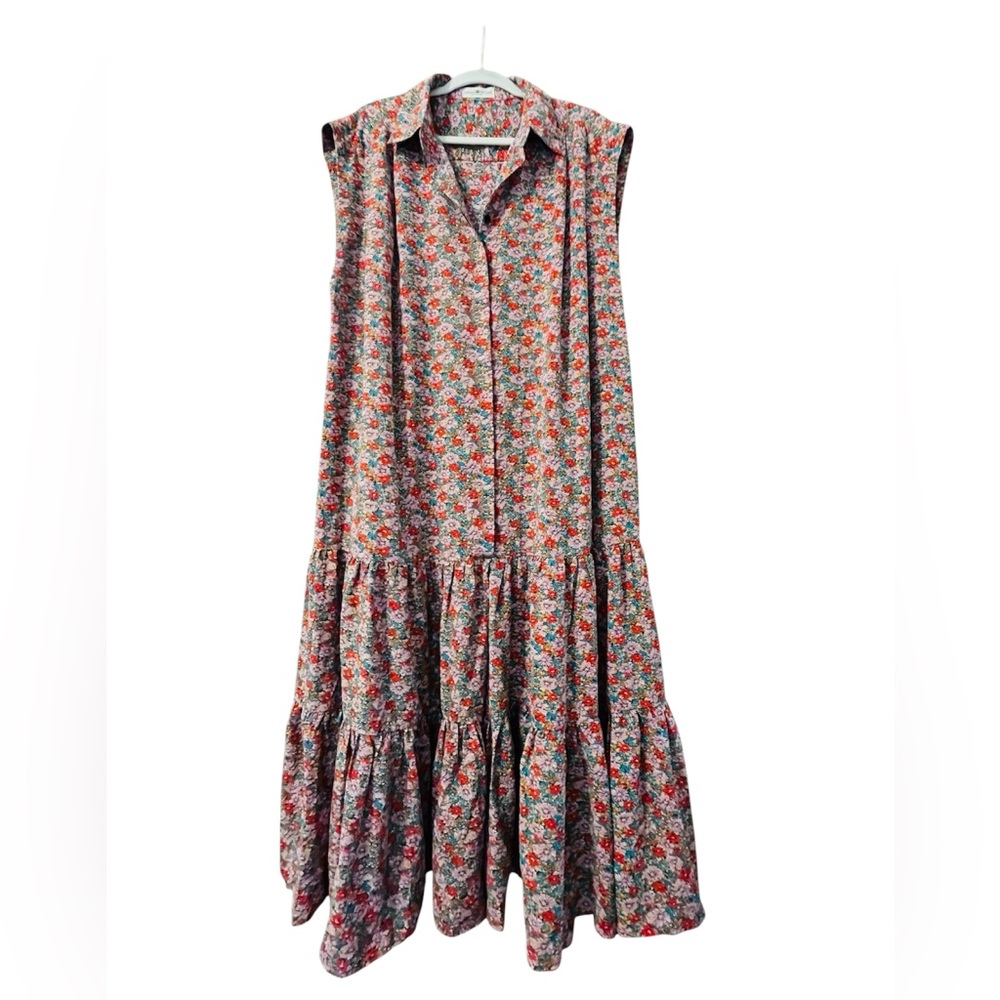 NATURAL LIFE Boho Button Front Drop Waist Tiered Floral Dress Size Lg/Xlrg